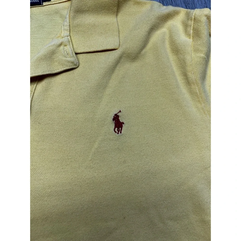 Vintage Ralph Lauren Polo Shirt Preppy Collared Pique‎ Knit Pastel Yellow Size L